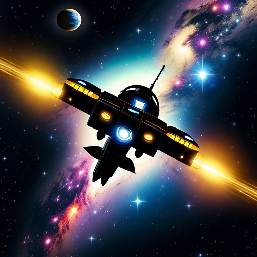 A cheerful transformer flies through space against the backdrop of planets. in custom style