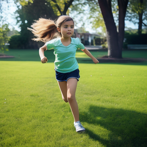 A girl is running across a sunny lawn in custom style