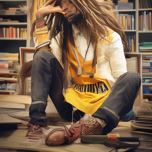 A black rastafarian is sitting on his desk, smiling happily. in custom style