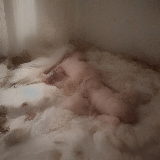 A 13-year-old girl is lying on a bed and crying. the room is dark and messy, the bed is broken. in custom style