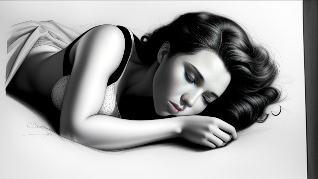 Scarlett johansson black widow asleep in bed in pancil style