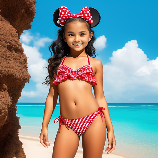 Little girl with big gyatt bikini
 in disney painted style