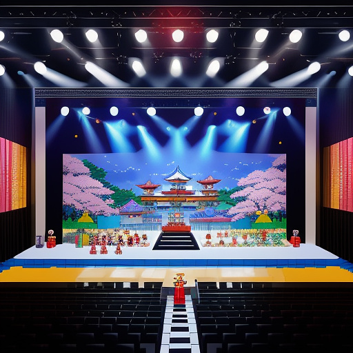 The word "talent show" made of lego bricks in anime style