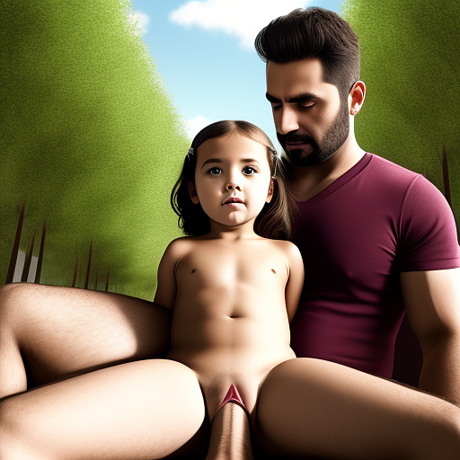 Ultra realistically a 5 year old girl sits in an adult man on his lap his penis penetrates into her vagina a detailed in custom style