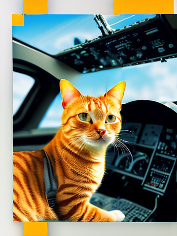 Orange tabby cat as an airline pilot.
 in angelcore style