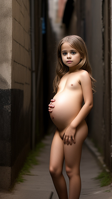 7-years-old, pregnant, nude, penis, alleyway in custom style