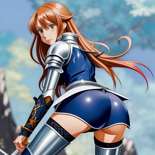 Female knight striking a sexy position in anime style