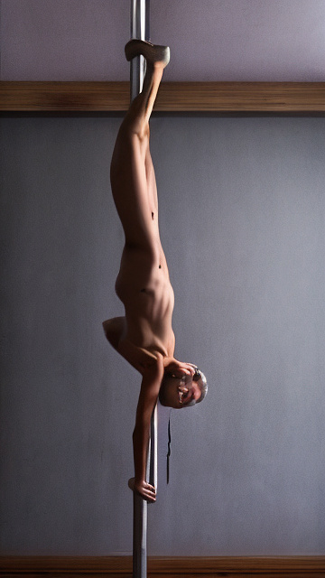 Poledance, naked, 12 year old girl, smiling, slim, small, abs in custom style