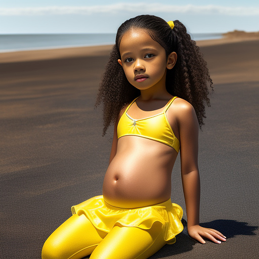 Hyper realistic, 7-years-old, jenna ortega, pregnant, yellow bikini, yellow boots in custom style