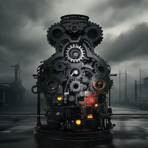 Mechanical moving system.
gloomy, dark. gears. in custom style