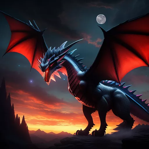 A gigantic dragon, with wings that gives off smoke with stars visible in the smoke, and in a dark sky lit by the moon but it is beautiful and not scary, just nice and not threatening in the way of yu-gi-oh in anime style