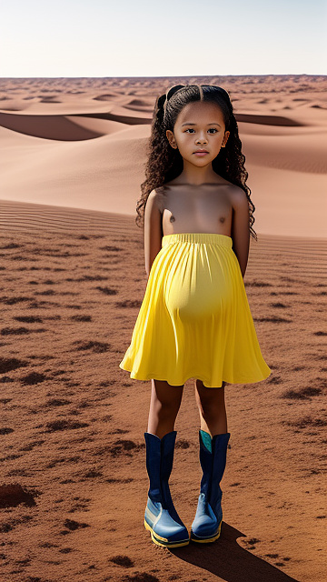 7-years-old, jenna ortega, pregnant, nude, yellow boots, desert in custom style