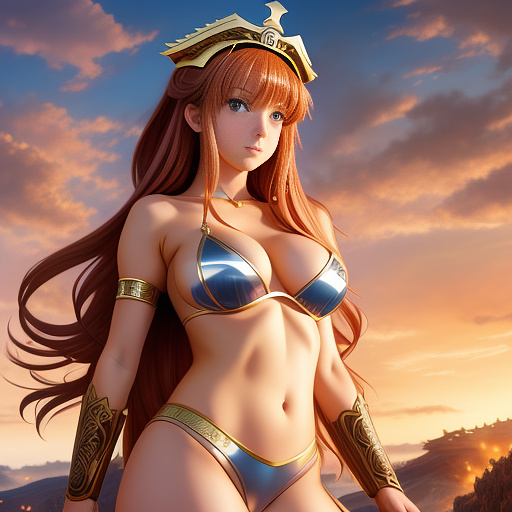 Sexy female warrior queen with huge tits  in anime style