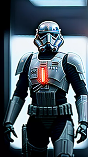 Describe star wars , commando trooper that his armor look like senate gard and has jetpack with wrist rockets  in sci-fi style