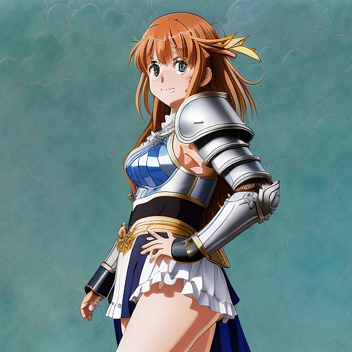 A stuffed belly woman in armor in anime style