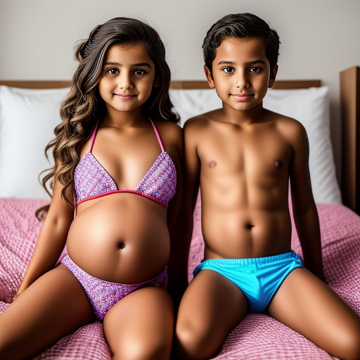 Brother making her little sister of 12-years-old pregnant of 40 weeks at bed wearing bikini except his brother in custom style