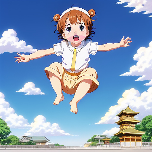 A baby who is jumping in anime style