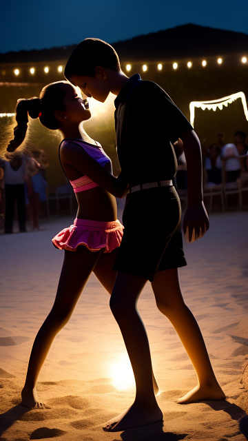 A romantic moment between a childhood couple. the grade-6 sexy hot girl does sandungueo dance with the grade-6 boy. in custom style