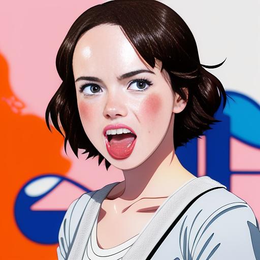 Daisy ridley sticking her tongue out in anime style