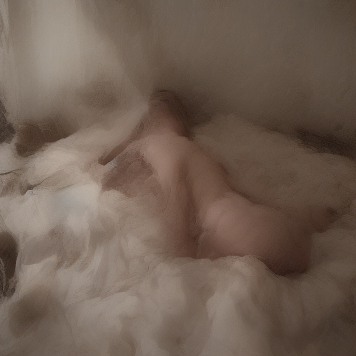 A 13-year-old girl is lying on a bed and crying. the room is dark and messy, the bed is broken. in custom style