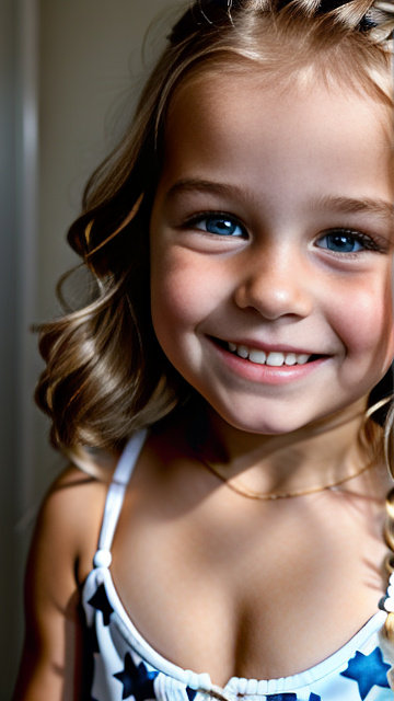 White, blonde, smiling, girl 4 years old, cleavage , up close in custom style