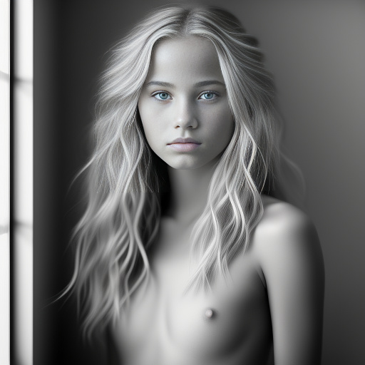 Fully nude 12 year old blonde girl in bw photo style