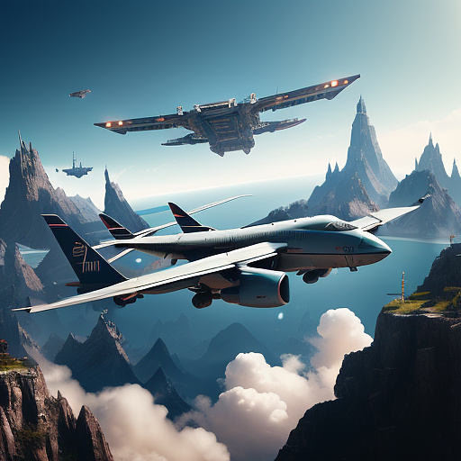 A funny plane is flying. people are falling out of it. in sci-fi style