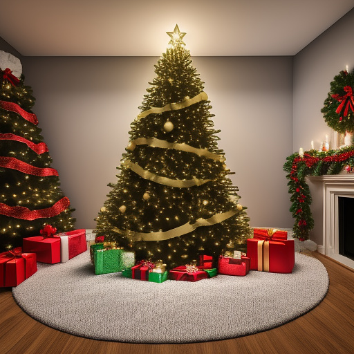 Christmas tree with presents under it and kids around it in custom style