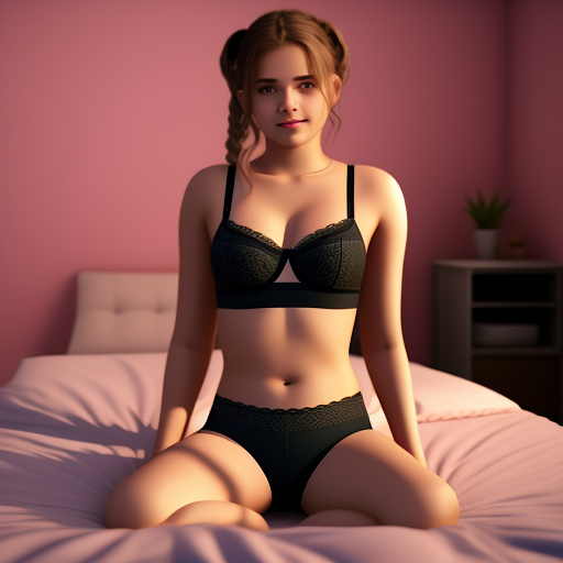 Ultra realistic in my room a cute 16 year old german girl in sexy underwear is sitting on my bed in custom style