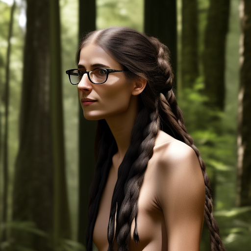 Ultra realistically a 22 year old german girl with black braid with glasses and brown eyes 1.70 tall thin in the forest a 40 -year -old man rapes her and penetrates with his penis into her sheath in custom style