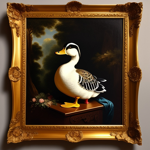 A portrait of a duck in a victorian study in rococo style