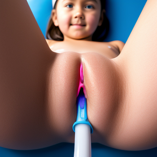 Ultra realistically a 10 year old girl shows her open vagina sprayed with sperm sprayed by very close detailed in custom style
