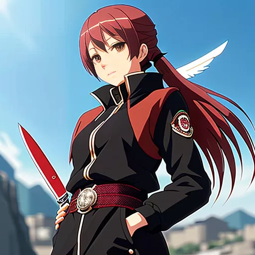 Red crow with a knife in anime style