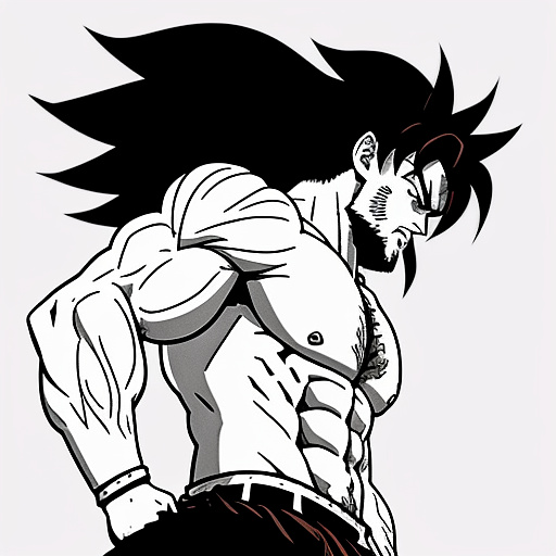Muscle bara stud
long hair
beard 
dragon ball z art style in anime style
