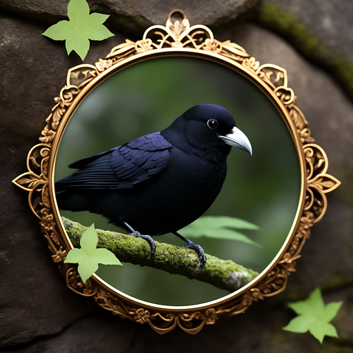 Raven portrait between leaves in anime style
