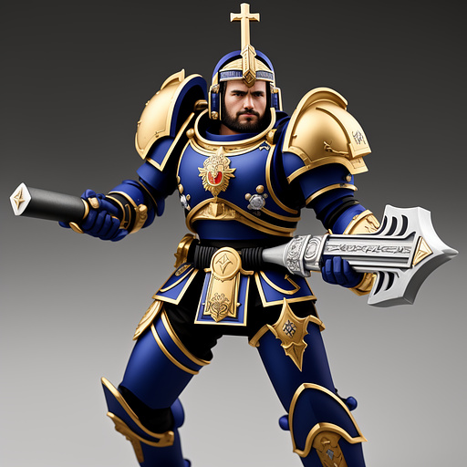 A roman catholic space marine from warhammer 40k wielding a powersword. in anime style