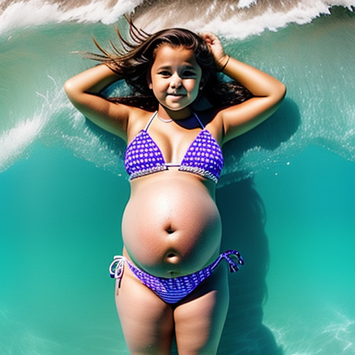 Pregnant 13-year-old girl wearing a bikini while showing her 700 weeks belly to the camera at the point where she can't stand up and lay down in sexy motion in custom style