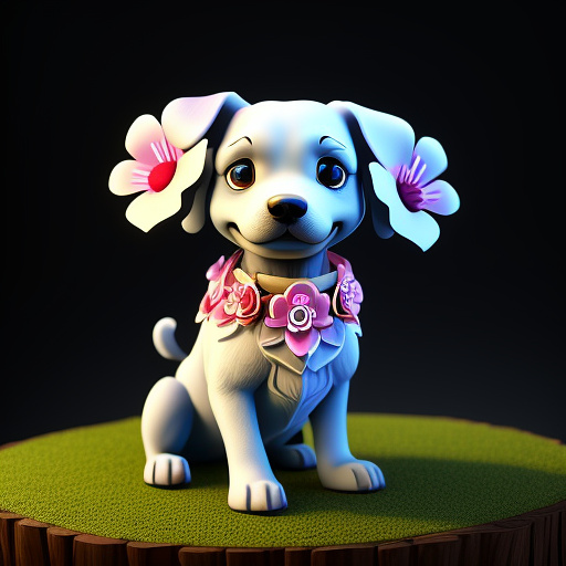 A digital dog with flower
 in disney painted style