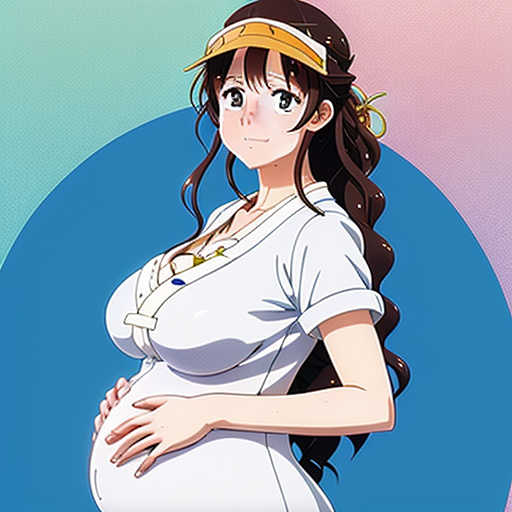 A heavily pregnant woman  in anime style