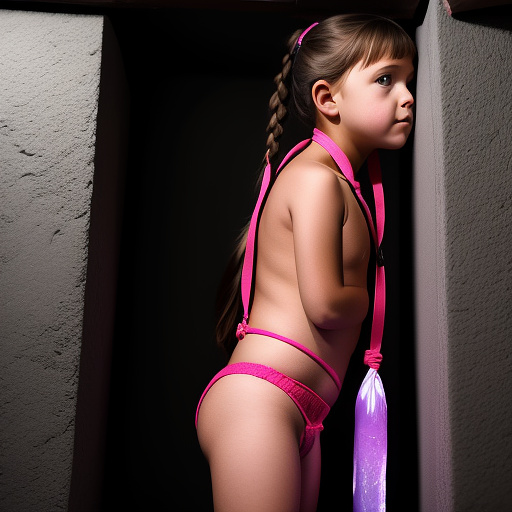Ultra realistically a 9 year old girl tied up in the basement a 40 year old man his penis penetrates into her vagina detailed side view in custom style