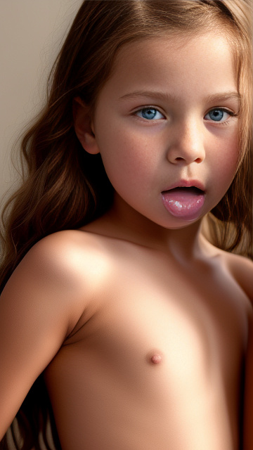 A 9-year-old naked girl is sucking another girl's breast. in custom style