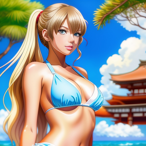 Taylor swift drooling  while wearing a bikini 
 in anime style