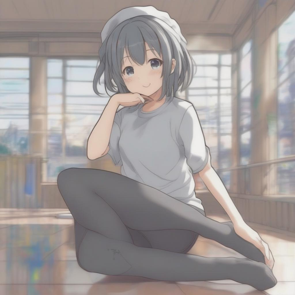 Girl in short t-shirt with tights showing her whole body in anime style