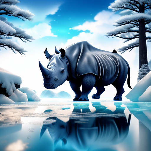 A rhino in a ice land in anime style
