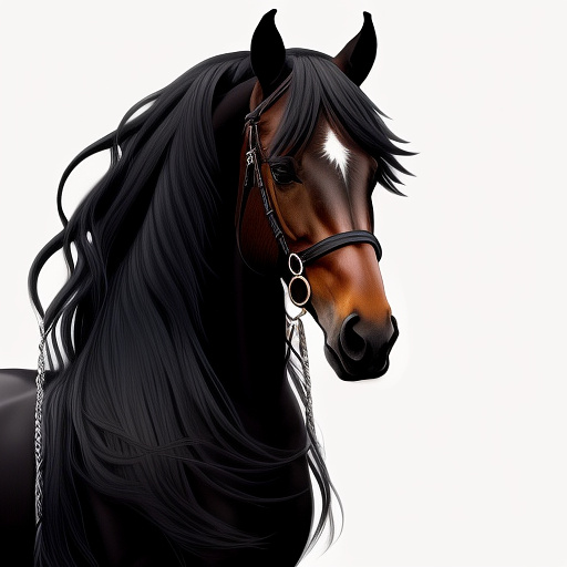 Friesian horse with braided hair in anime style