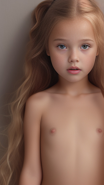 A 9-year-old naked girl is sucking another girl's breast. in custom style