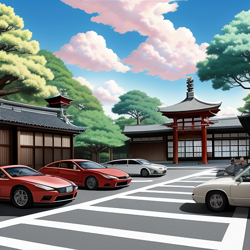 Arrangement of parking plan with 6 cars in anime style