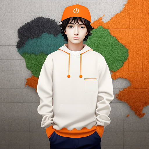 Orange cap,orange and white sweater,blue pants anime minecraft boy in anime style