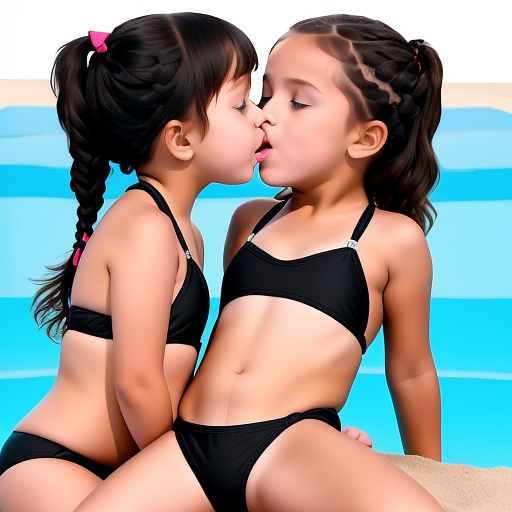 Two 5-year-old little kids lesbian girls in a swimsuit triangle black bikini having a missonary sex position porn makeout in custom style
