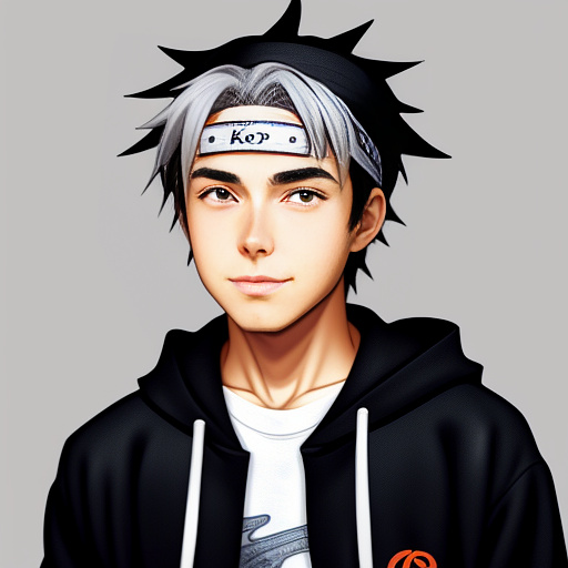 Boy with black hoodie and gray hair and swim goggles on top of his head in anime style